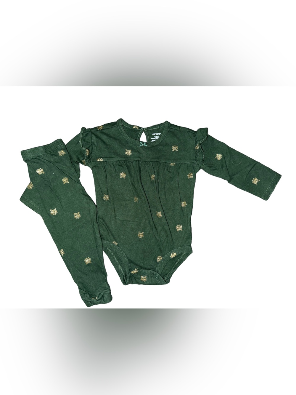 Dark Green Baby Long-Sleeve Bodysuit with Gold Butterfly Detail Carters 12m